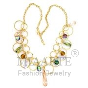 Wholesale AAA Grade CZ, MultiColor, Gold, Women, Brass, Necklace