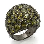 Wholesale AAA Grade CZ, Olivine color, Ruthenium, Women, Sterling Silver, Ring