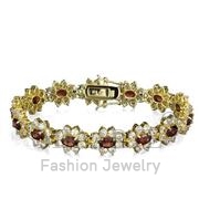 Wholesale AAA Grade CZ, Garnet, Gold, Women, Sterling Silver, Bracelet