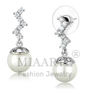 Wholesale Synthetic, White, Rhodium, Women, Brass, Earrings