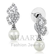 Wholesale Synthetic, White, Rhodium, Women, Brass, Earrings