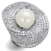 Wholesale Synthetic, White, Rhodium, Women, Brass, Ring