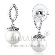 Wholesale Synthetic, White, Rhodium, Women, Brass, Earrings