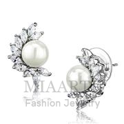 Wholesale Synthetic, White, Rhodium, Women, Brass, Earrings