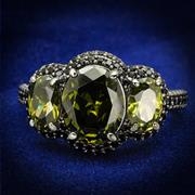 Wholesale AAA Grade CZ, Olivine color, Ruthenium, Women, Sterling Silver, Ring