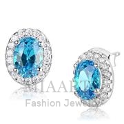 Wholesale Synthetic, London Blue, Rhodium, Women, Sterling Silver, Earrings