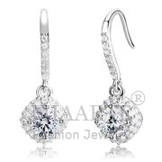 Wholesale AAA Grade CZ, Clear, Rhodium, Women, Sterling Silver, Earrings