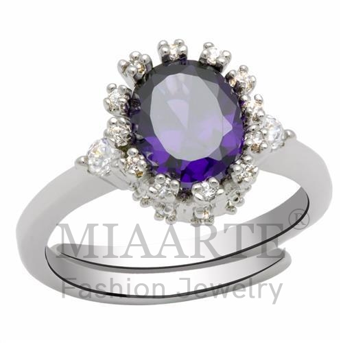 Ring,Brass,Rhodium,AAA Grade CZ,Amethyst