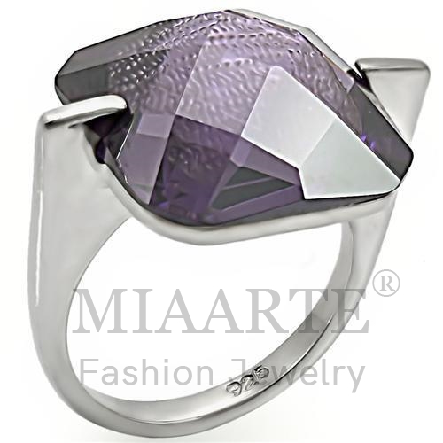 Ring,Sterling Silver,High-Polished,AAA Grade CZ,Amethyst