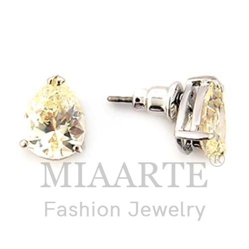 Earrings,Brass,Rhodium,AAA Grade CZ,CitrineYellow