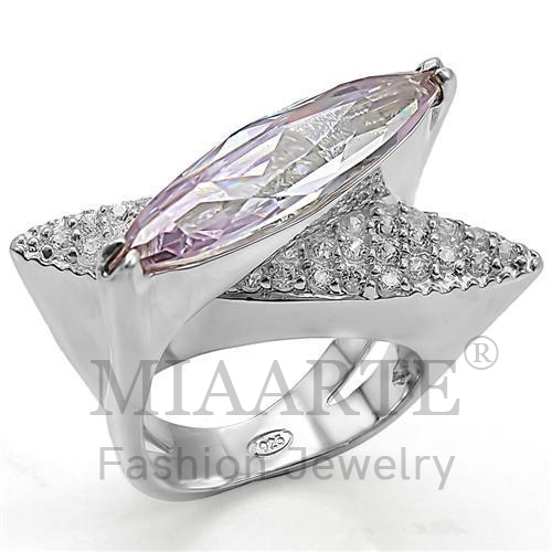 Ring,Sterling Silver,High-Polished,AAA Grade CZ,LightAmethyst