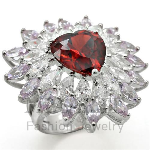 Ring,Sterling Silver,High-Polished,AAA Grade CZ,Garnet