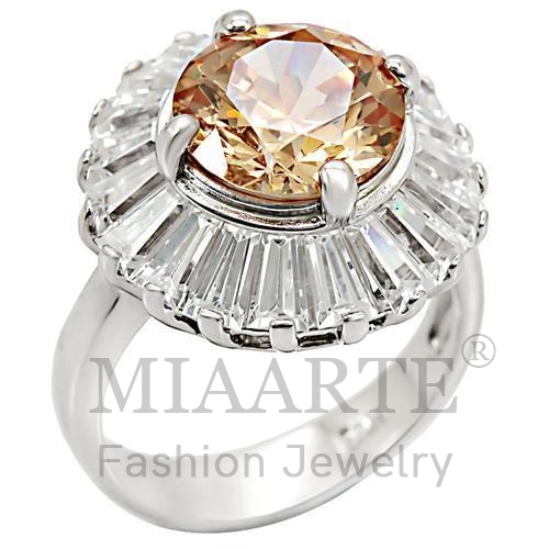 Ring,Sterling Silver,Rhodium,AAA Grade CZ,Champagne