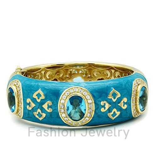Bangle,Brass,Gold,Synthetic,AquaMarine,Synthetic Glass