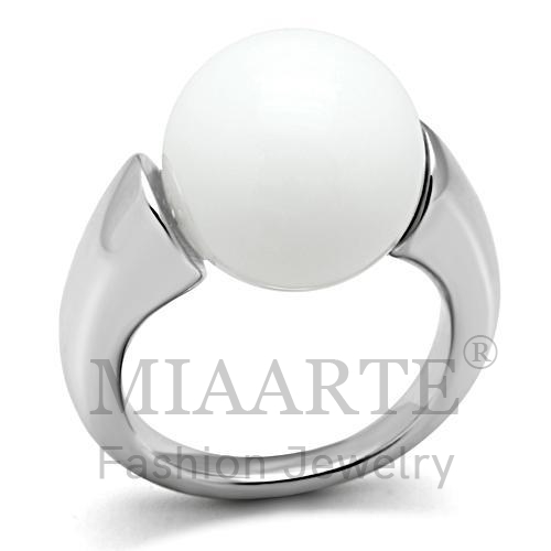Ring,Brass,Rhodium,Synthetic,White,Glass Bead