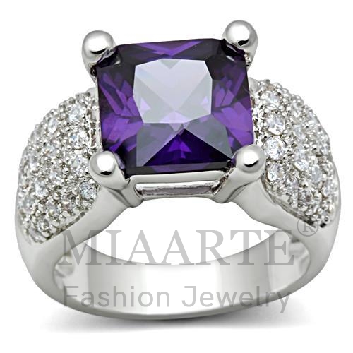 Ring,Brass,Rhodium,AAA Grade CZ,Amethyst