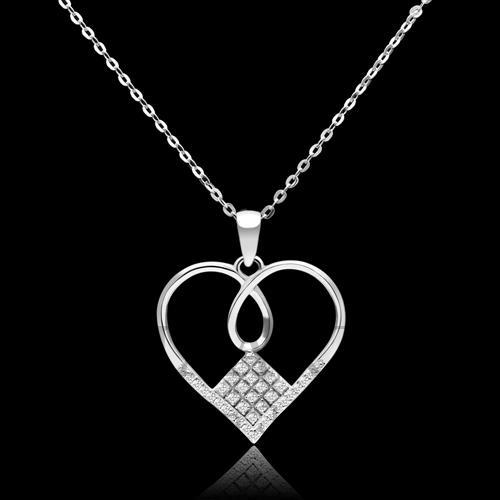 Necklace,Sterling Silver,Rhodium,AAA Grade CZ,Clear