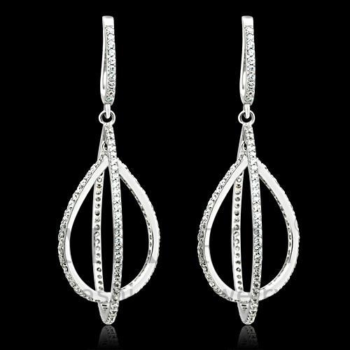 Earrings,Sterling Silver,Rhodium,AAA Grade CZ,Clear