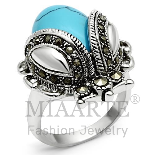 Ring,Brass,Rhodium,Synthetic,AquaMarine,Turquoise