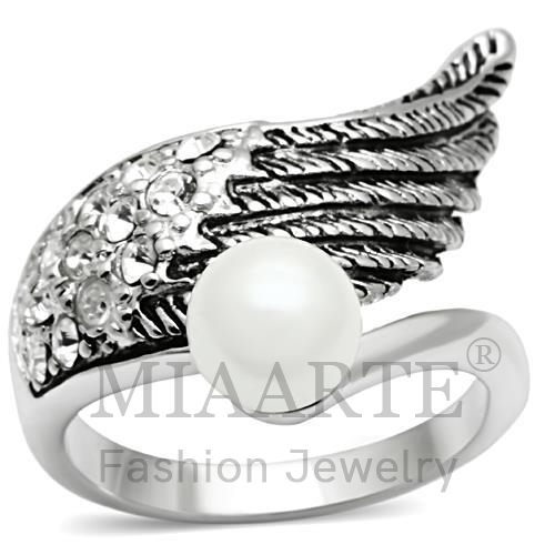 Ring,Brass,Rhodium,Synthetic,White,Pearl