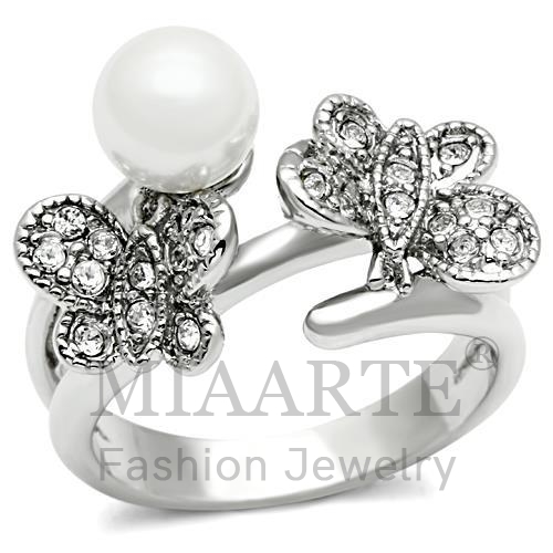 Ring,Brass,Rhodium,Synthetic,White,Pearl