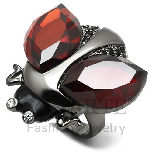 Ring,Brass,Ruthenium,AAA Grade CZ,Garnet