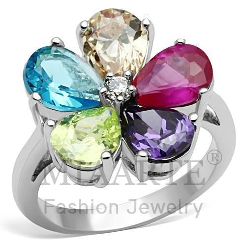 Ring,Brass,Rhodium,AAA Grade CZ,MultiColor