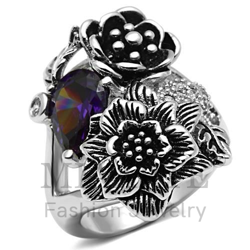 Ring,Brass,Rhodium,AAA Grade CZ,Fuchsia