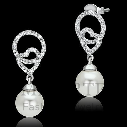 Earrings,Sterling Silver,Rhodium,Synthetic,White,Pearl