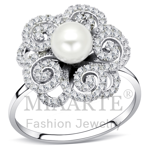 Ring,Sterling Silver,Rhodium,Synthetic,White,Pearl