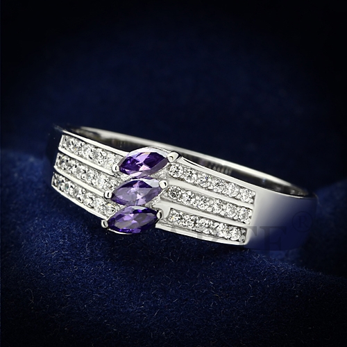 Ring,Sterling Silver,Rhodium,AAA Grade CZ,Amethyst