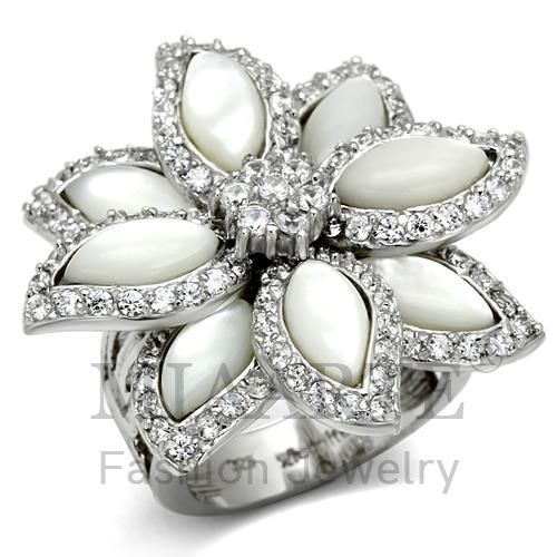 Ring,Sterling Silver,Rhodium,Precious Stone,White,Conch