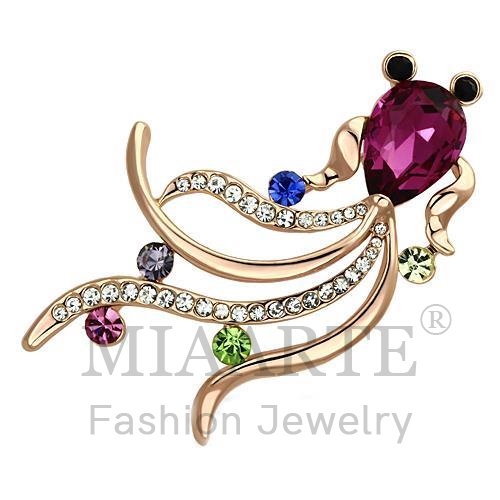 Brooches,White Metal,Flash Rose Gold,Synthetic,Fuchsia,Glass Bead