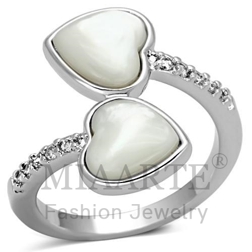 Ring,Brass,Rhodium,Precious Stone,White,Conch