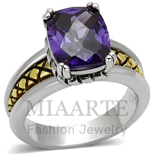 Ring,Brass,Reverse Two Tone,AAA Grade CZ,Amethyst