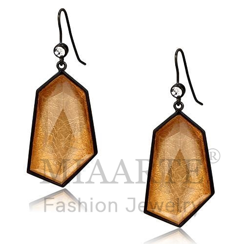 Earrings,Brass,IP Black(Ion Plating),Synthetic,Orange,Synthetic Stone