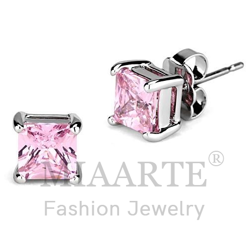 Earrings,Brass,Rhodium,AAA Grade CZ,Rose,Square