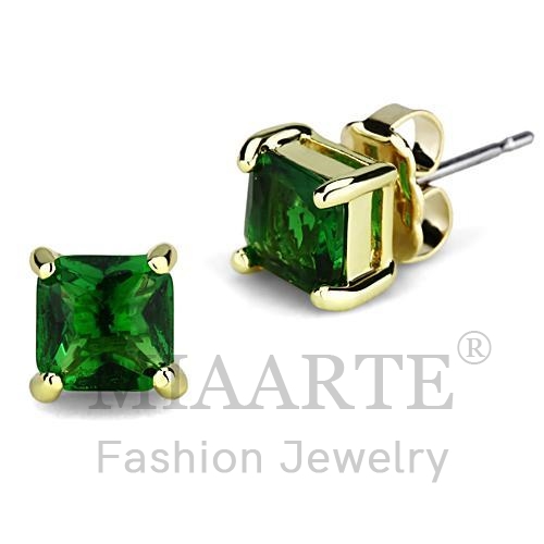 Earrings,Brass,Gold,Synthetic,Emerald,Synthetic Glass,Square