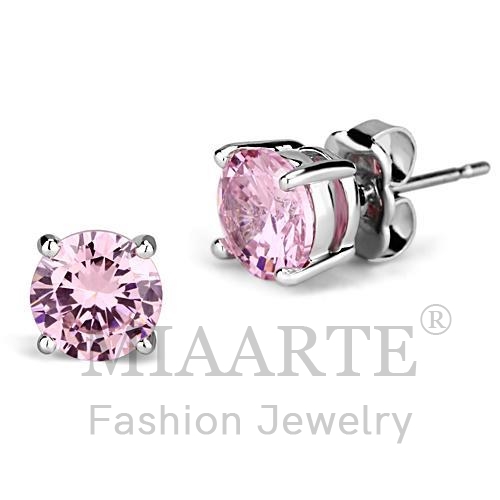 Earrings,Brass,Rhodium,AAA Grade CZ,Rose,Round