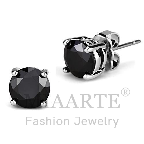 Earrings,Brass,Rhodium,AAA Grade CZ,BlackDiamond,Round