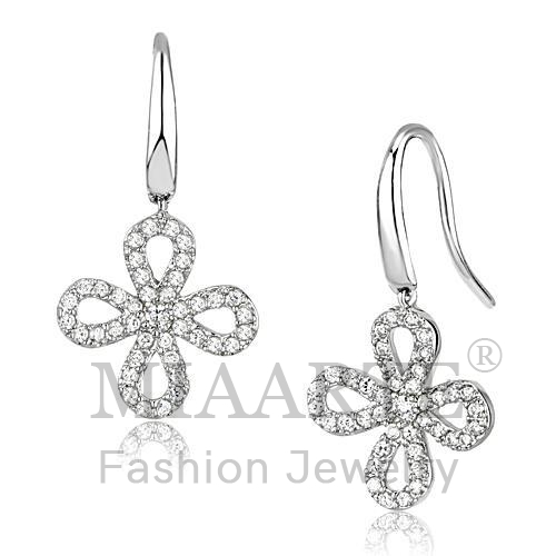 Earrings,Brass,Rhodium,AAA Grade CZ,Clear