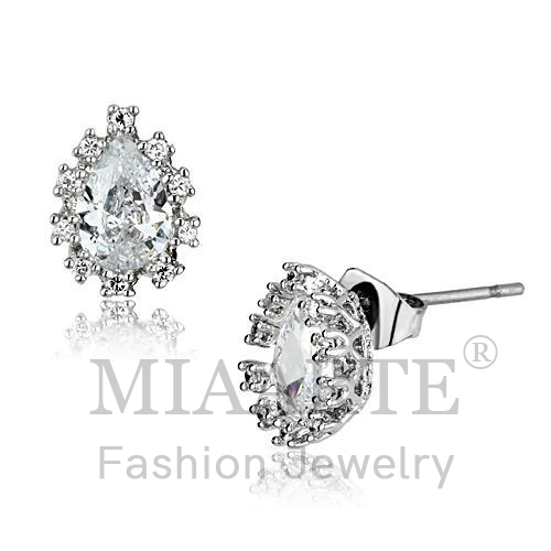 Earrings,Brass,Rhodium,AAA Grade CZ,Clear