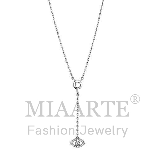 Necklace,Brass,Rhodium,AAA Grade CZ,Clear