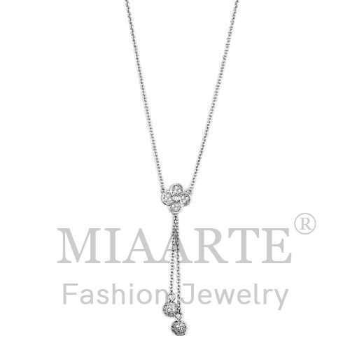 Necklace,Brass,Rhodium,AAA Grade CZ,Clear