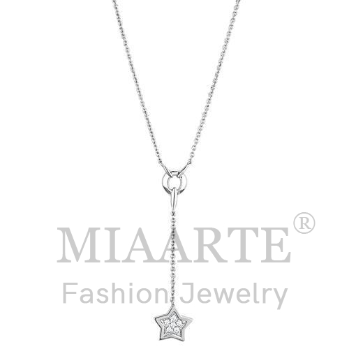 Necklace,Brass,Rhodium,AAA Grade CZ,Clear