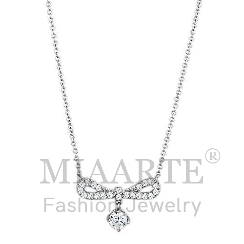 Necklace,Brass,Rhodium,AAA Grade CZ,Clear