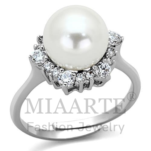 Ring,Brass,Rhodium,Synthetic,White,Pearl