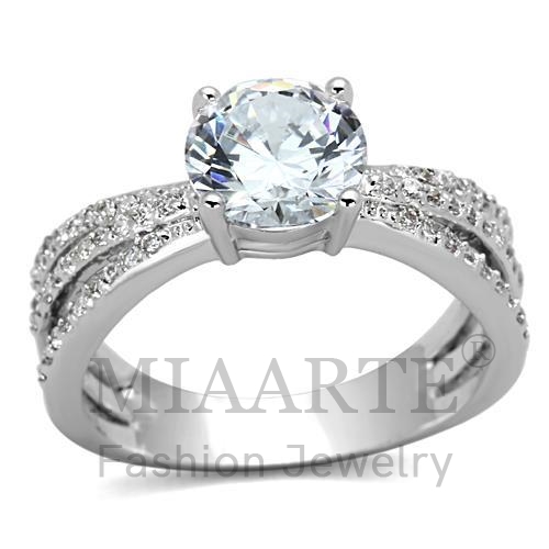 Ring,Brass,Rhodium,AAA Grade CZ,Clear,Round