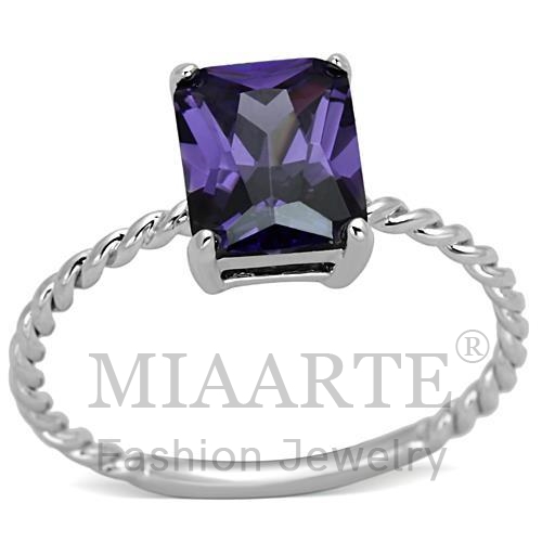 Ring,Brass,Rhodium,AAA Grade CZ,Amethyst