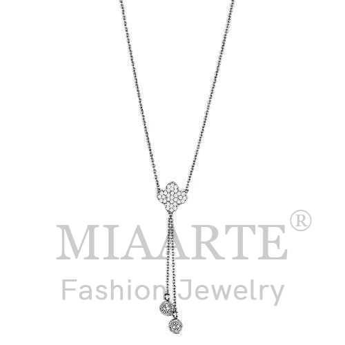 Necklace,Brass,Rhodium,AAA Grade CZ,Clear